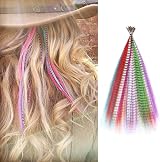 TSKDKIT 60 Pieces Coloured Synthetic Hair Extensions Feathers Micro Ring Kit view 7