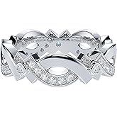 THELANDA Sterling Silver 6mm Vintage Infinity Intertwine Simulated Round Diamond or Genuine Moissanite Eternity Band Wedding Ring