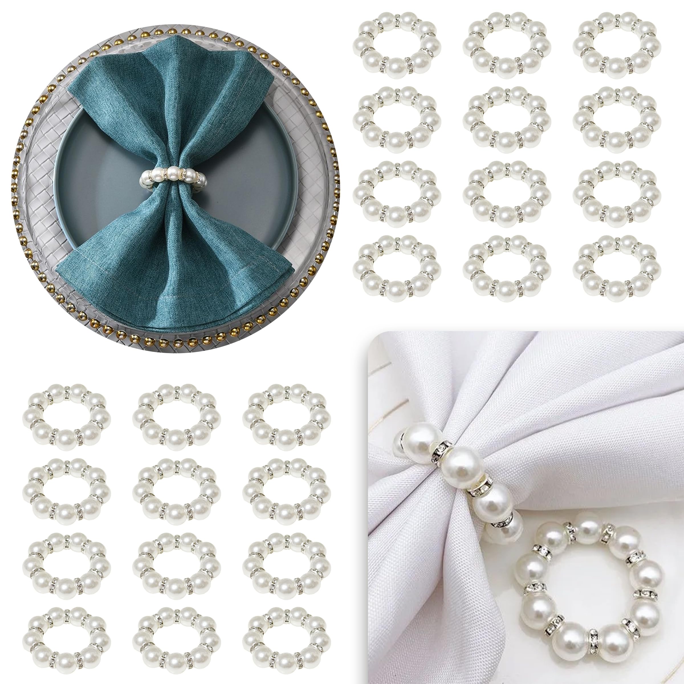 Photo 1 of 100 Pcs White Disposable Napkin Rings,Imitation Pearl Ring Napkin Holder Delicate White Beaded Serviette Buckles for Wedding Party Dinner Table Decor and Daily Use?100 pcs?