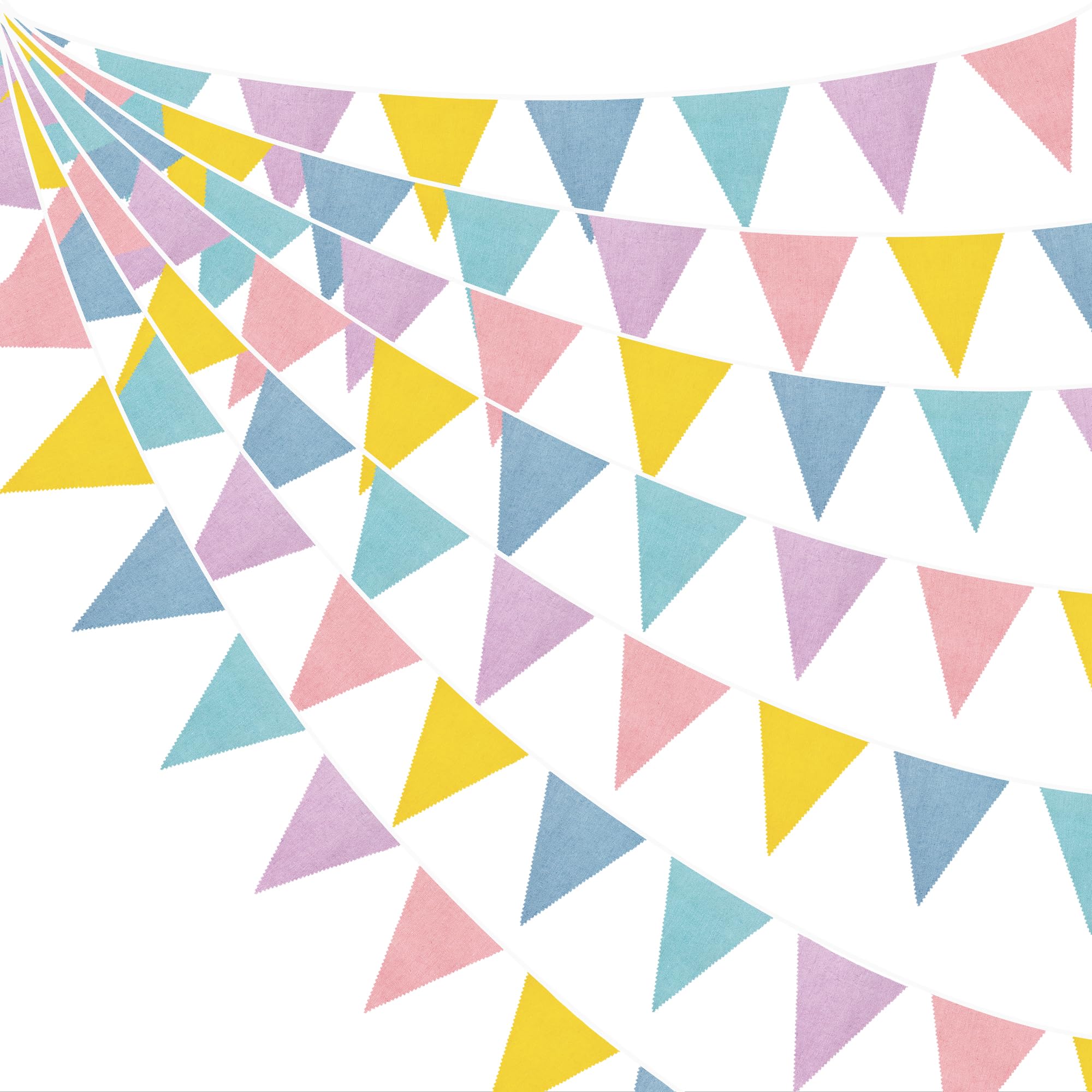 46Ft Pastel Macaron Burlap Banner Triangle Flag Party Decorations Macaron Linen Fabric Pennant Bunting Streamer for Vintage Pastel Easter Spring Birthday Wedding Baby Shower Girls Candy Party