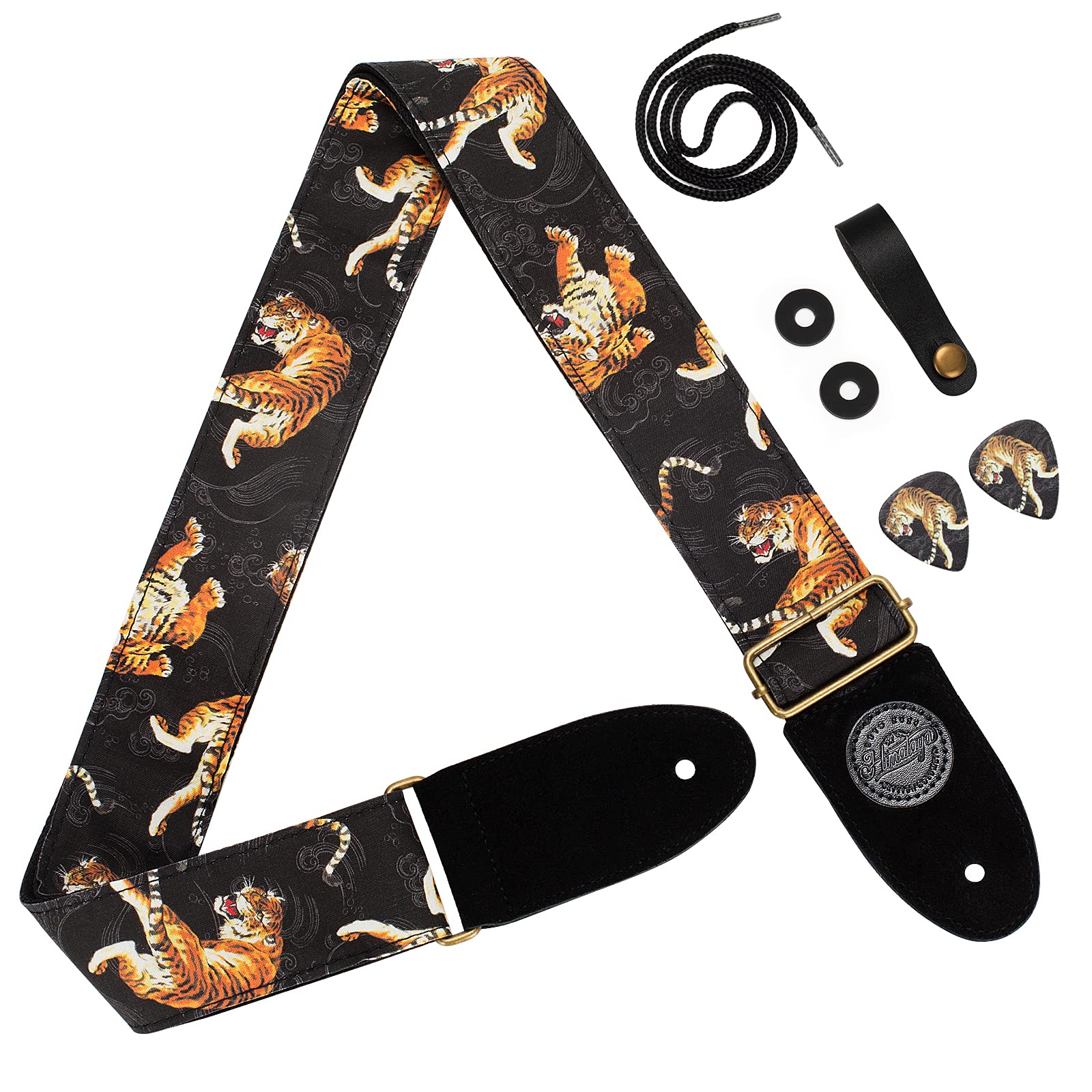 HIMALAYA Tiger Strap Japanese Traditional Art Pattern Tora Canvas Cotton W/FREE BONUS- 2 Picks + Strap Locks + Strap Button. For Bass, Electric & Acoustic Guitars. an Awesome Gift