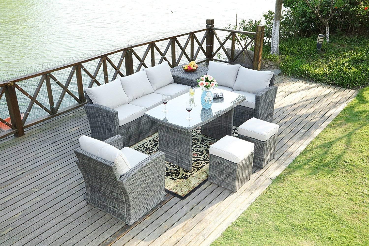 Direct Wicker Outland 7 Piece Rattan Sofa Set With Cushions Gray Amazon Co Uk Garden Outdoors
