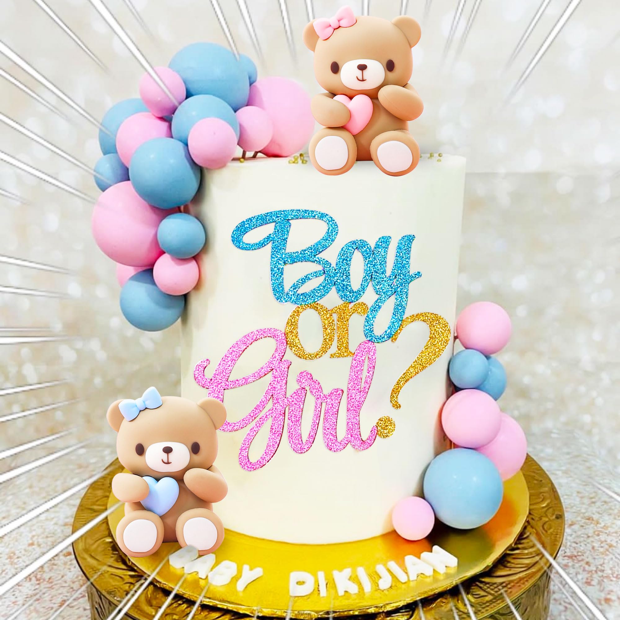 JeVenis 13 PCs Boy or Girl Gender Reveal Cake Toppers Boy or Girl Cake Decoration Teddy Bear Cake Decoration Baby Shower Cake Decoration, JEVENIS-AXFLXDG515
