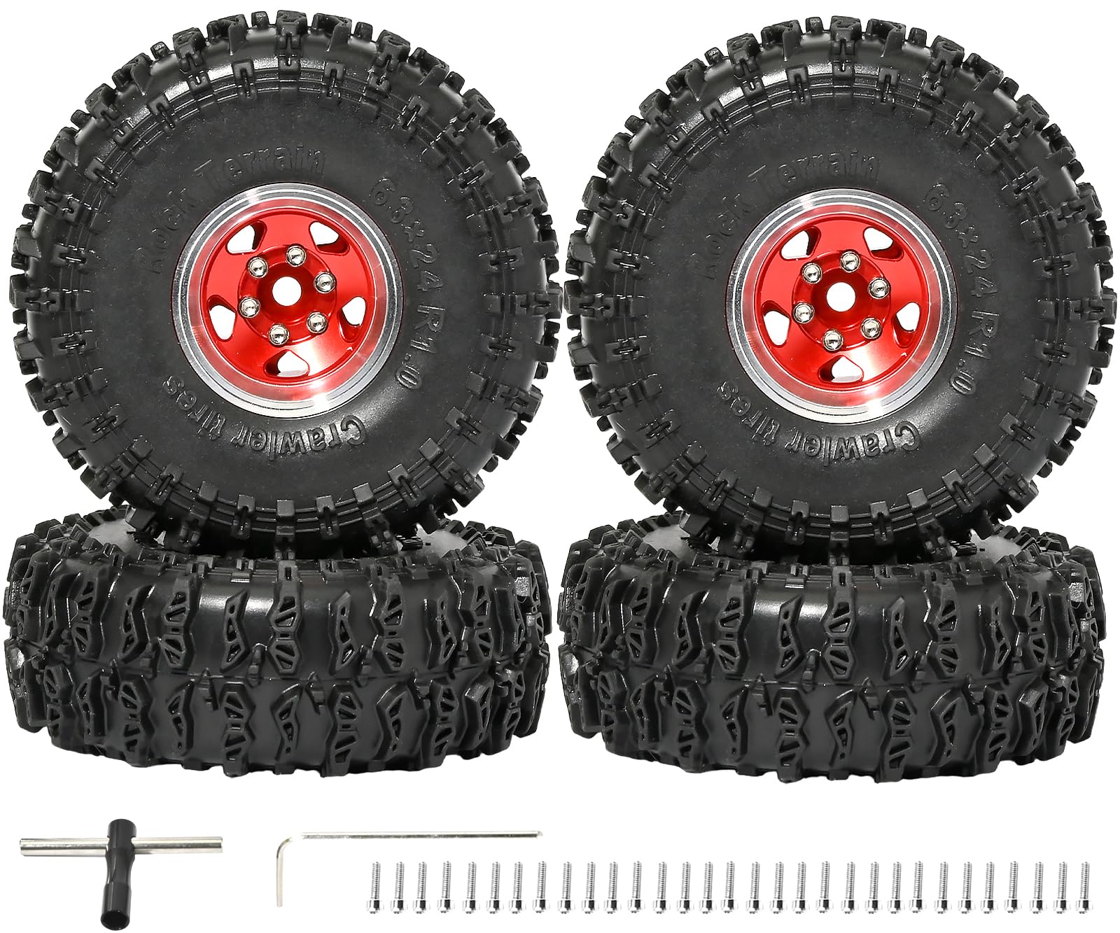 RcThjia 1.0 Beadlock Wheel Soft Tire Set RC Upgrade Part for Traxxas 1/18 TRX4M 1/24 RC Crawlers car Axial SCX24 FMS FCX24 Gladiator Bronco C10 JLU Deadbolt B17 Upgrade.(4Pcs/Set)