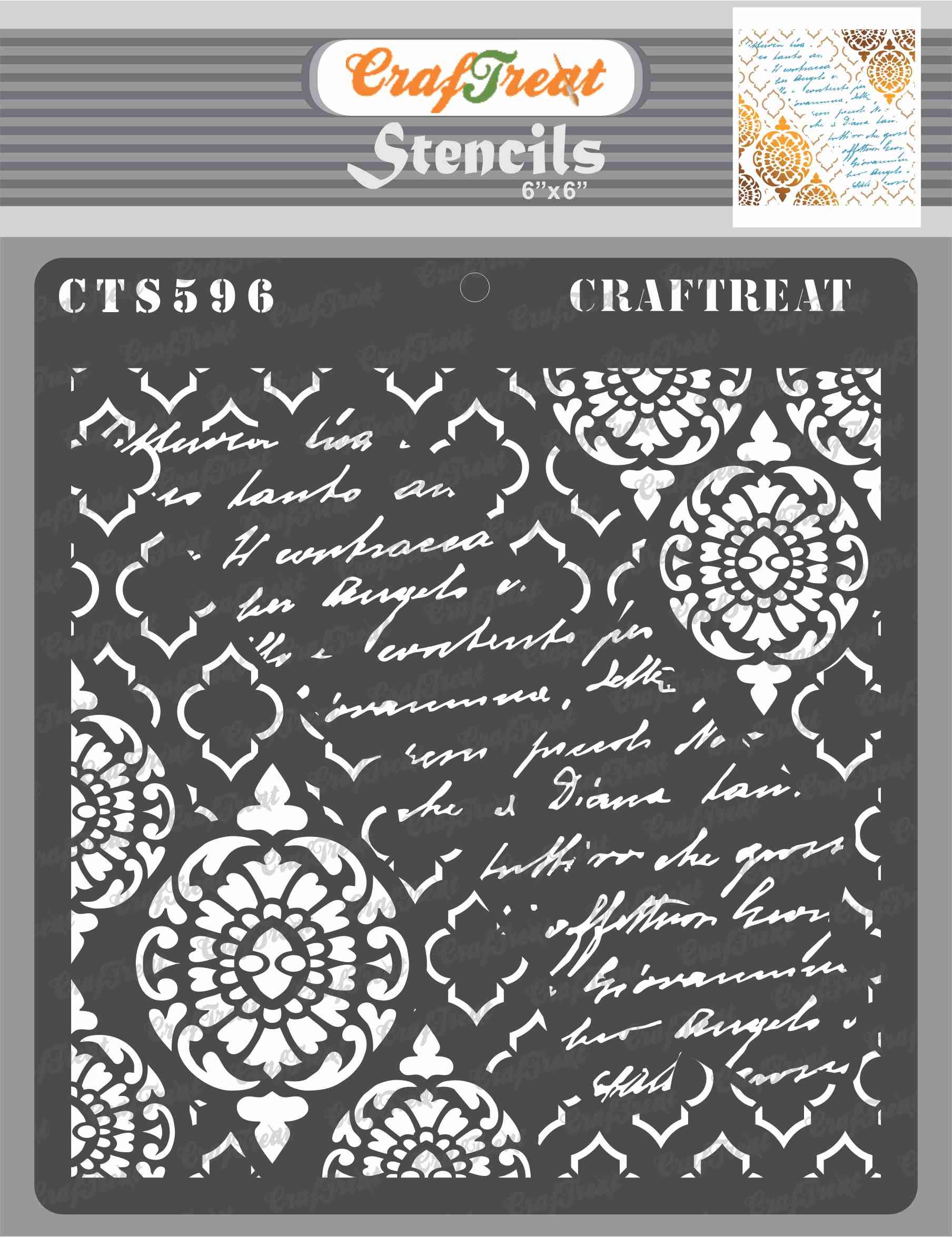 CrafTreat Reusable Mixed Media Stencils for Painting on Wood, Canvas, Paper, Fabric, Floor, Wall and Tile - Grunge Damask -6x6 Inch - Damask Stencils for Painting - Grunge Stencil