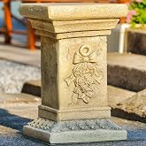 19" MgO Garden Pedestal Stand with Bow Design, Weatherproof Statue Riser | Durable MgO, Weatherproof, Rustproof, 19" tall, 11.65"x11.65" Base, 21.38lbs, Classic Bow &amp; Rose Pattern, Indoor/Outdoor Use