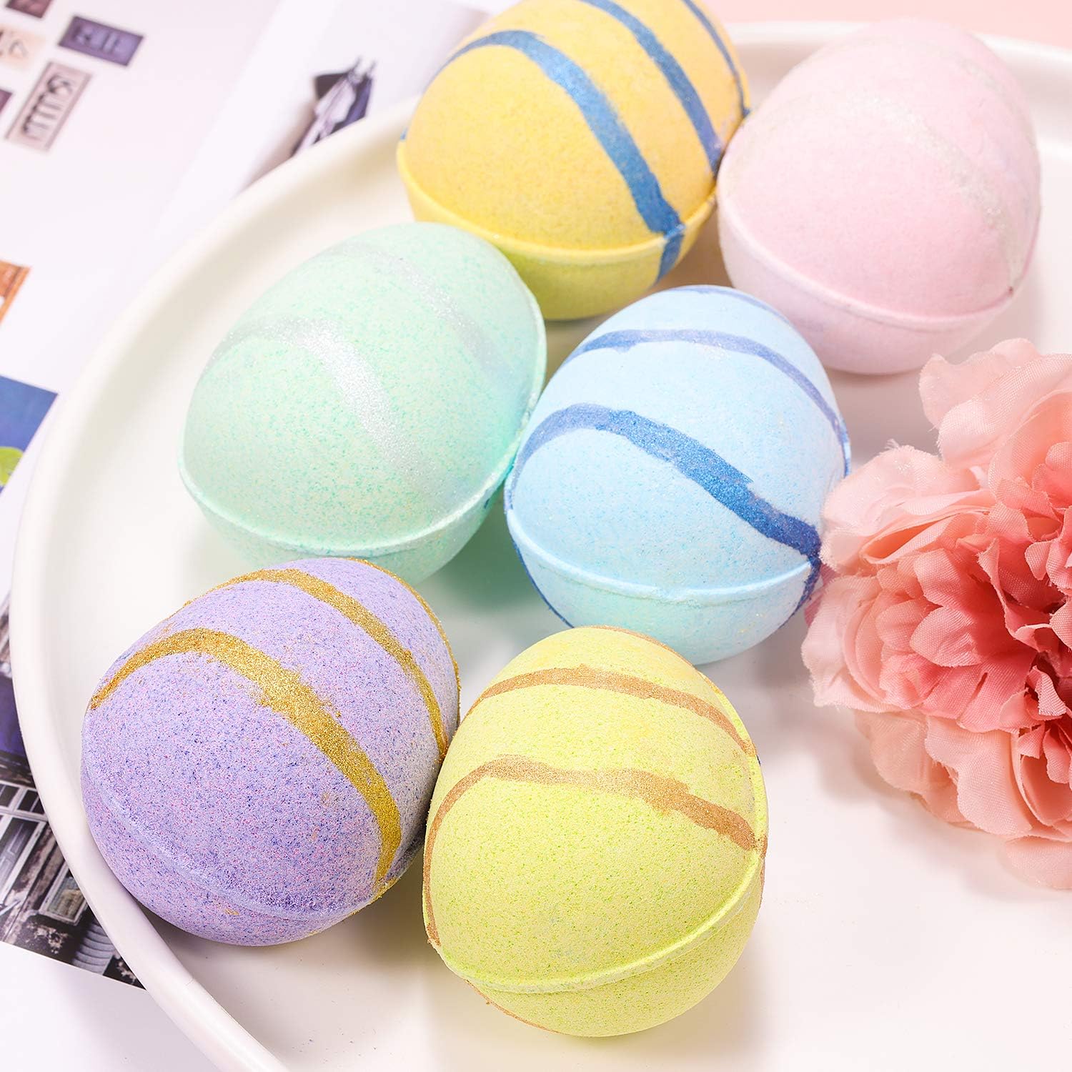 BODY & EARTH Easter Egg Bath Bombs Gift Set, 6pcs Easter Kids Bath Bombs,Green Tea, Coconut, Ocean, Lavender - Image 4