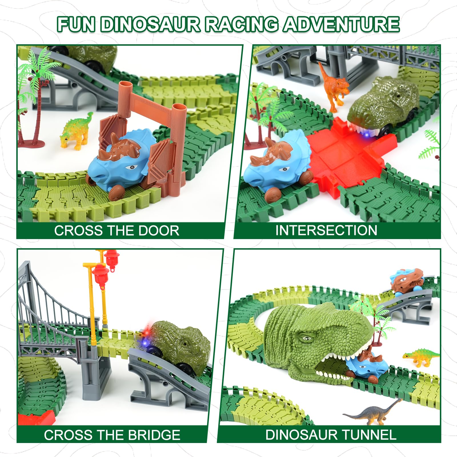 ToyFuntasy Dinosaur Track Toys for Kids - Best Birthday Gifts for 3 4 5 6 7 Year Old Boys, Flexible Race Car Track Set with Light & Sound, Create a Dino World Adventure