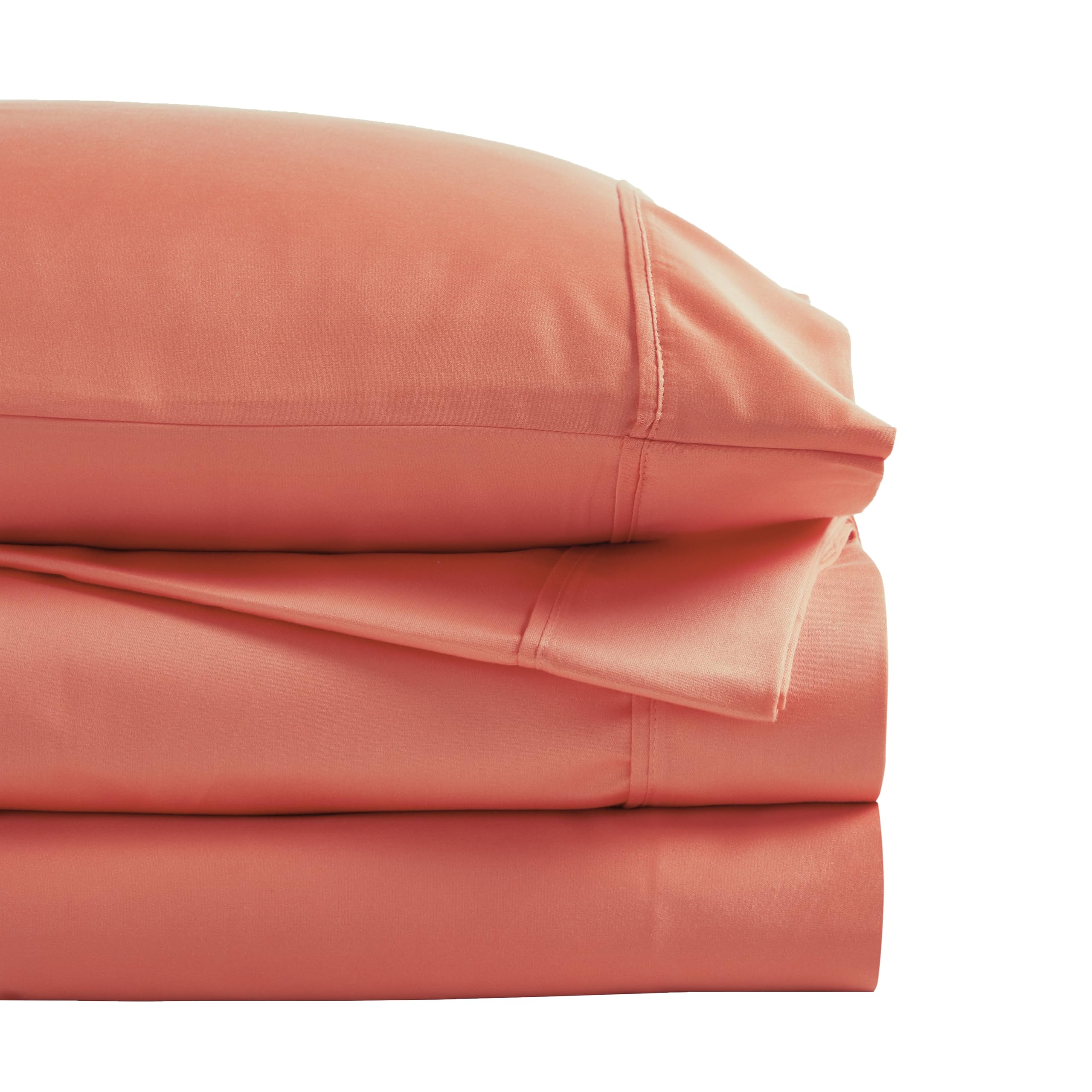 Photo 1 of Superior Cotton Blend Bed Sheet Set, Elegant Bedding, 6-Piece Set Includes 1 Elastic Deep Pocket Fitted Bedsheet, 1 Flat Sheet, 4 Pillowcases, Modern Sateen Weave - Split King, Coral