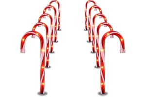 GAGALIFE Candy Cane Lights - 10 Pack Candy Cane Pathway Lights, 10" Christmas Candy Cane Light Red, Outdoor Candy Cane Christmas Decor for Walkway, Driveway, Sidewalk, Garden, Xmas Path Stake Light Markers