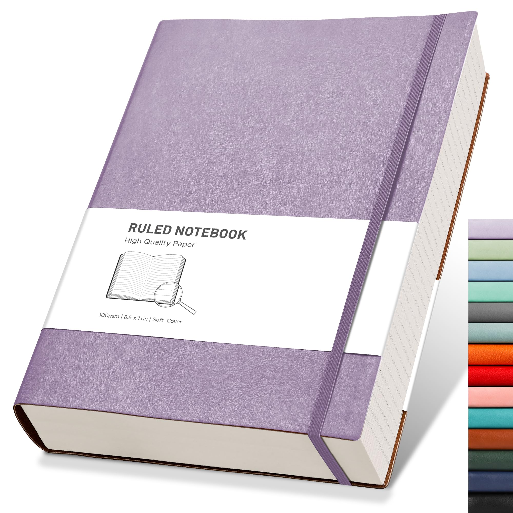 RETTACY A4 Lined Notebook College Ruled/Thick Journal - Extra Large Softcover Composition Notebooks with 2 Free Sticky Notes 320 Pages,Faux Leather, Inner Pocket 21.5 x 27.9cm - Purple