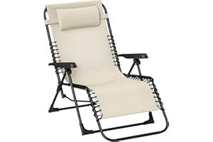 Outsunny Zero Gravity Chair, Folding Outdoor Lounge Chair, 5-Position Adjustable Patio Lounger Recliner with Padded Removable