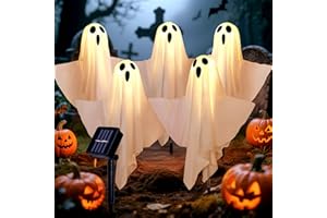 ARPERLES Halloween Decorations Solar Halloween Ghost Lights - Outdoor Ground Stake Spooky Decorations Ghosts for Yard Lawn Patio Porch Holiday Decor (Set of 5)