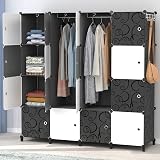 HOMIDEC Portable Wardrobe 16 Cube Closet with 3 Hanging Rails Black