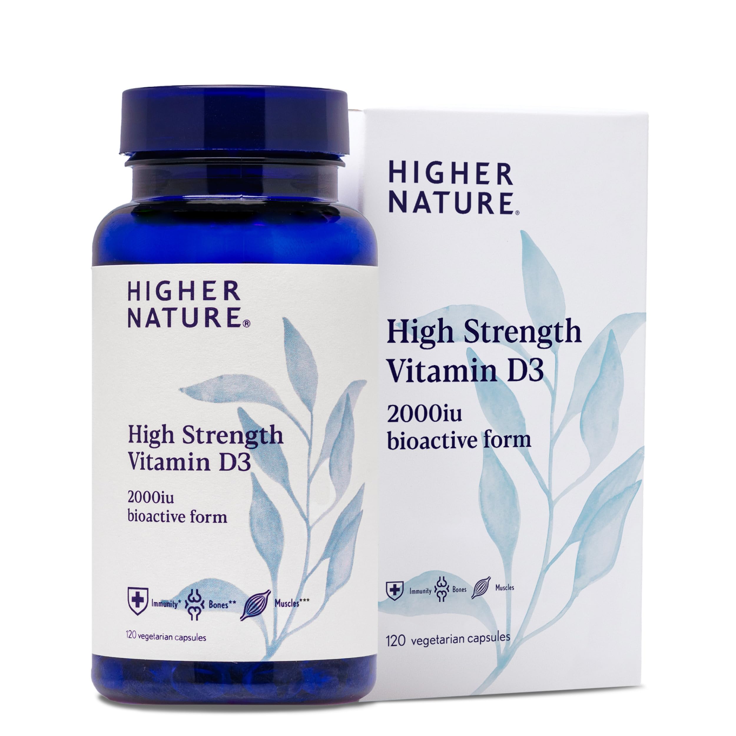 Higher Nature - High Strength - Vitamin D3 2000iu - Immune System Support - Bone & Muscle Support - Vegetarian Friendly - 120 Capsules