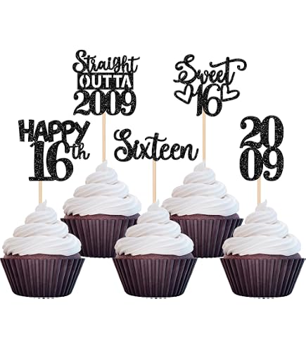 16. Geburtstag Cupcake-Topper – 30 Stück, Glitzer-Design – Für Vintage-2007-Partys