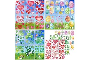 Cholemy 18 Sheets Valentines Day Window Cling Set Double Sided Window Clings Decorations for Valentines, St Patricks, Easter Decor for Glass Home School Office Decor