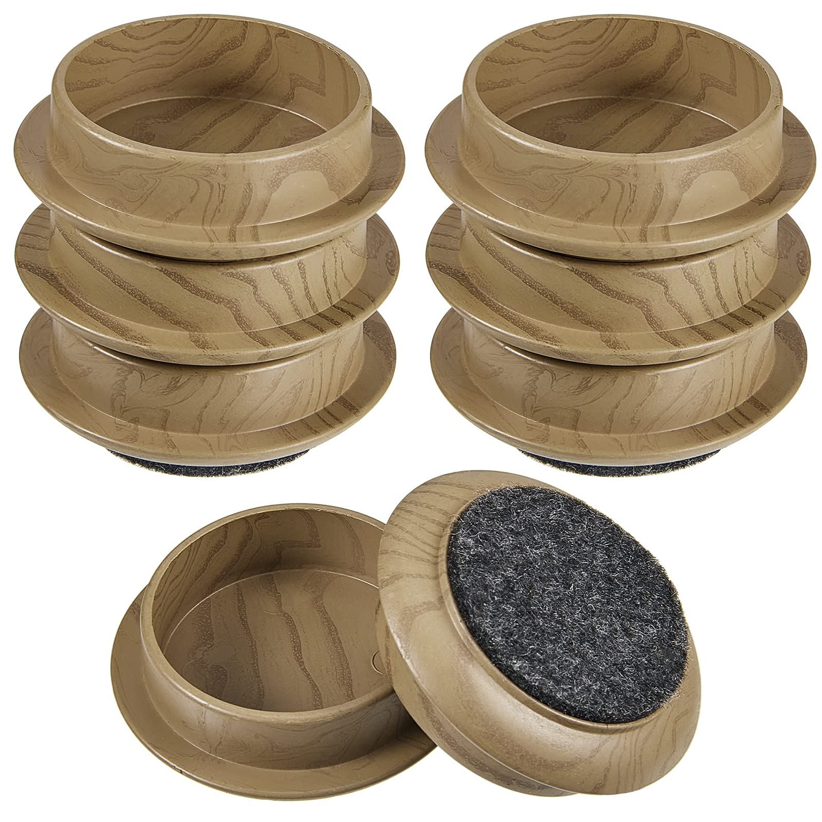 Felt Floor Cups Round Furniture Felt Castors Non Slip Floor Protector for Chair Legs Furniture (Dark Wooden Color,8 Pieces)
