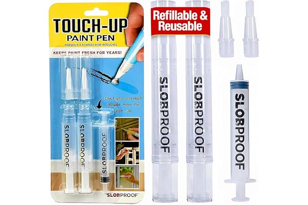 Slobproof Refillable Touch-Up Paint Pen - Mess Free Touch Up Tool to Quickly Retouch Small Areas - Precision Brush Tip with C