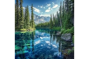 MOOHUE 14ct Counted Cross Stitch Kits for Adults Mountains Trees Lake Printed Stamped Cross Stitch Patterns Kits Cross Stitch Supplies (Mountains Trees Lake)