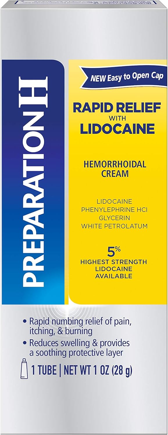 Preparation H Rapid Relief with Lidocaine Cream Hemorrhoid Symptom Treatment, Numbs Pain, Burning, and Itching, Reduces Swelling, 1 Ounce Tube: Health & Personal Care