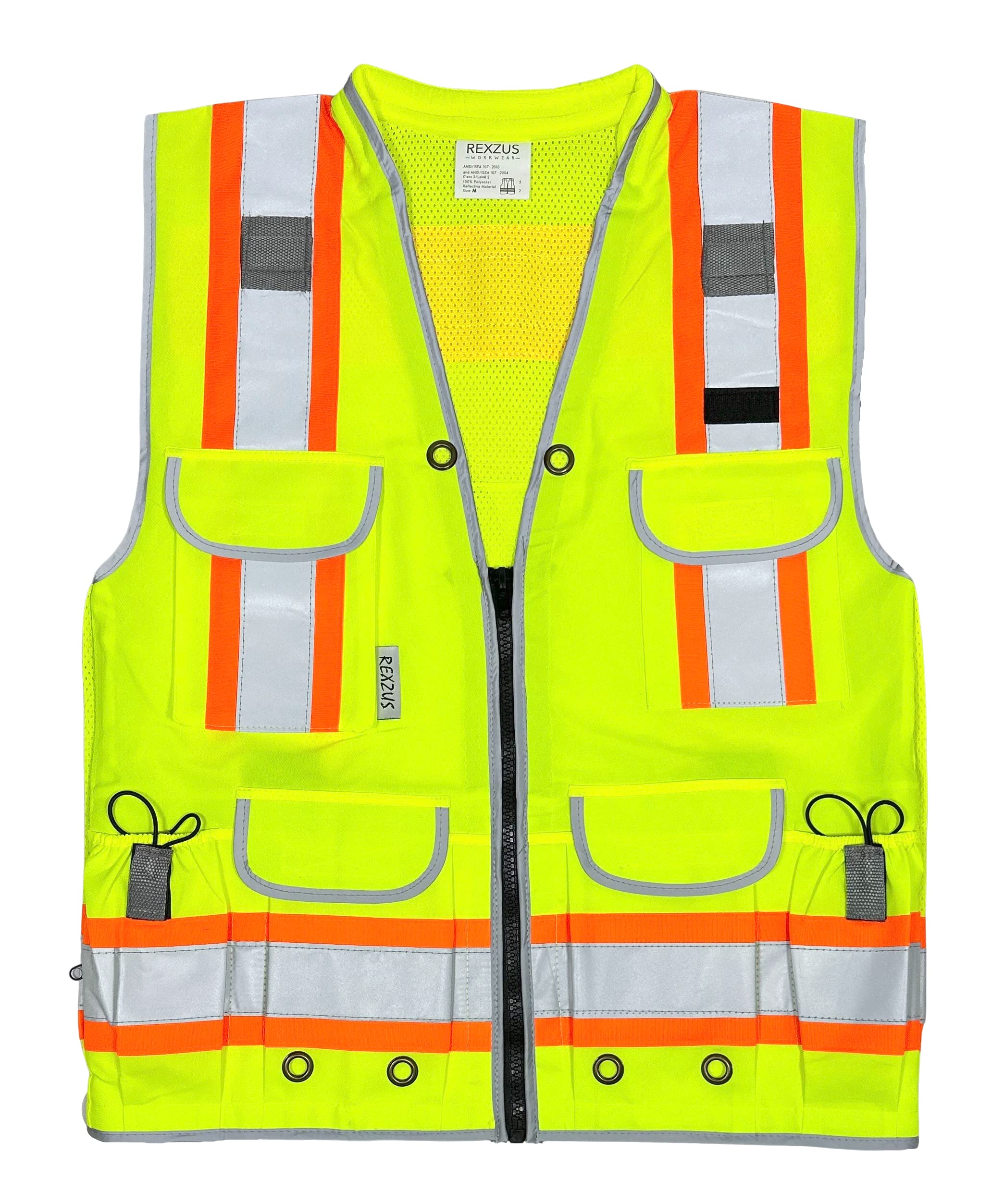 VERO1992 Reflective Vest Class 2 Heavy Woven Two Tone Engineer Hi Viz Orange safety vest 3M 8712 Tape (Medium, Yellow)