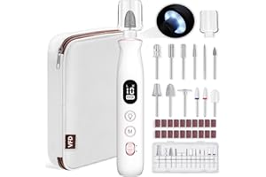 VFD Electric Nail Drill, Cordless 2000 mAh Rechargeable Portable Nail File 12 in 1 Kit for Thick Toenails, 10 Speeds Nail Dril Machine Professional Manicure Pedicure for Hand Natural Nails Care (White)