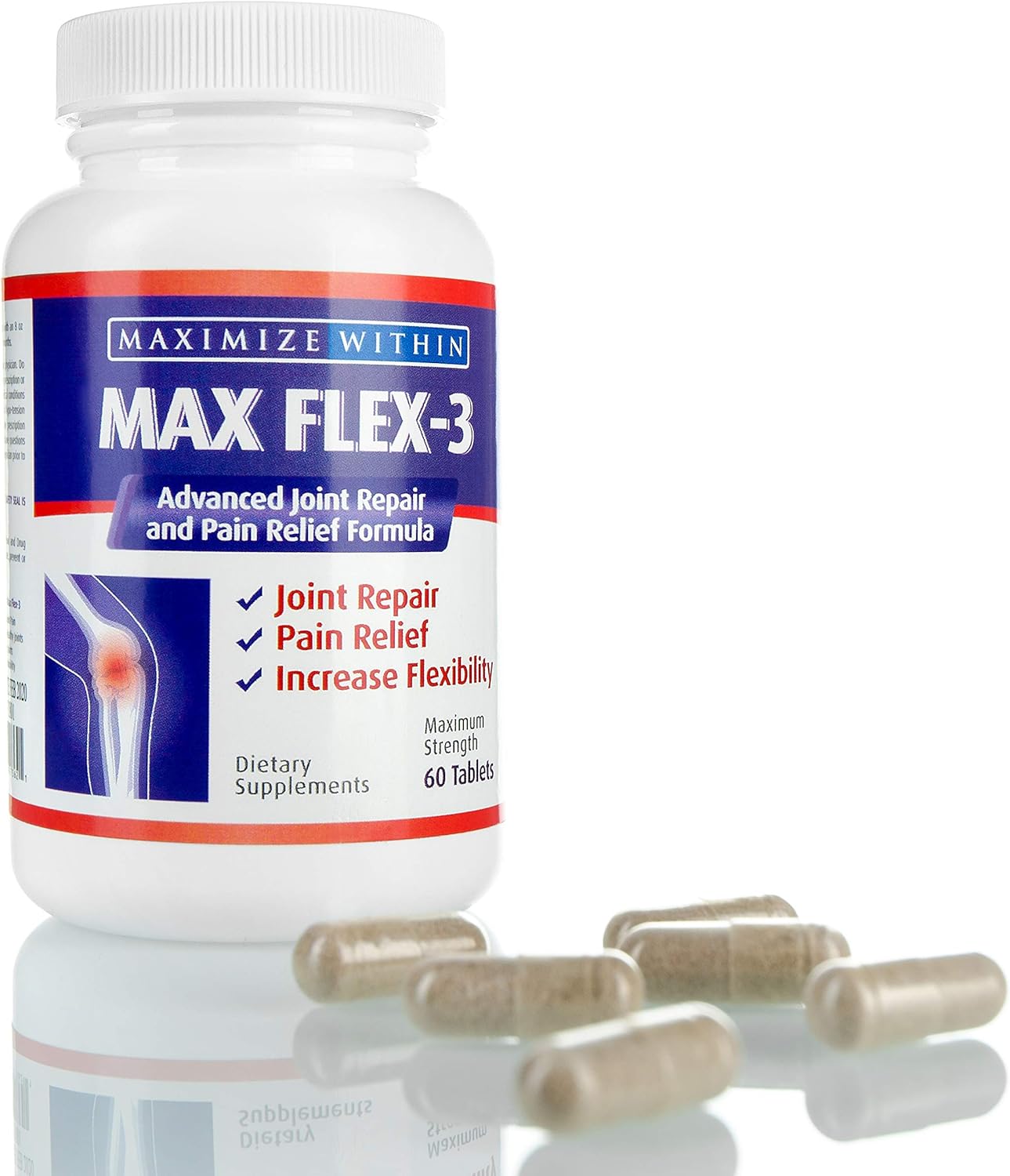 Max Flex-3-Advanced Joint Repair & Pain Relief Formula with Green Lipped Mussel. Support Treatment:Back Pain,Shin Splints,Arthritis,Tennis Elbow-Manage Knee,Hip&Shoulder Joint Flexibility MONTH SUPPLY: Health & Personal Care