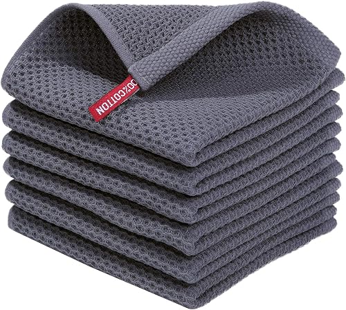 Homaxy 100% Cotton Waffle Weave Kitchen Dish Cloths 6-Pack, Dark Grey | 12 x 12 Inches, Ultra Soft Absorbent Dish Towels, Quick Drying Dish Rags with Hanging Loop