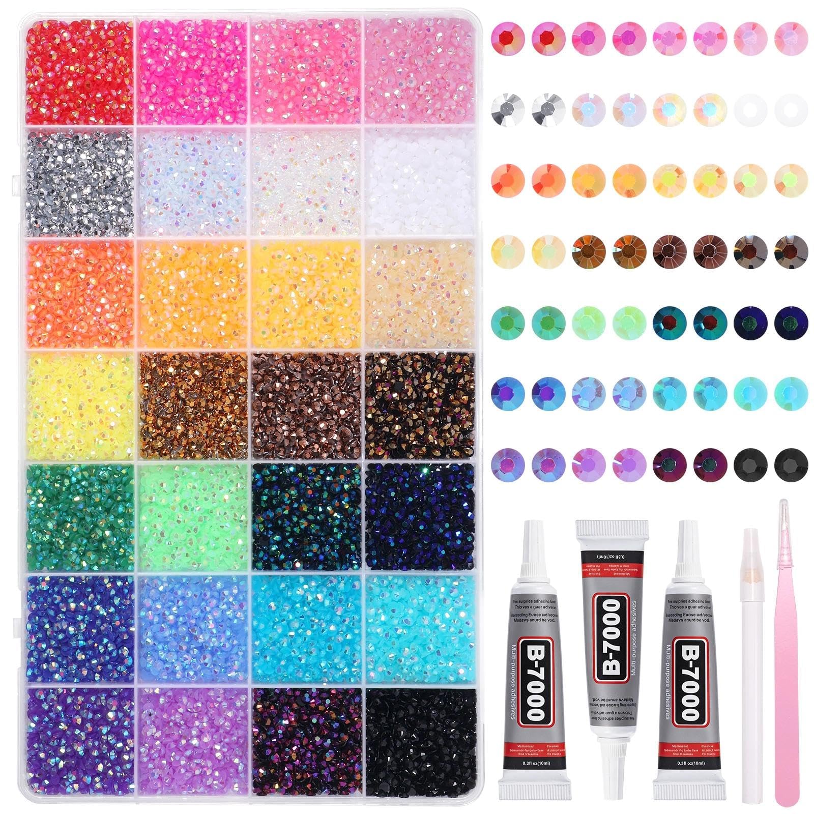 Photo 1 of 32000Pcs Rhinestones Bedazzling Kit with Tools, 3mm Color Resin Rhinestones for Bedazzling, Flatback Resin Gems for Crafts, Bedazzler Kit for Clothing Shoes DIY Face Makeup Tumblers