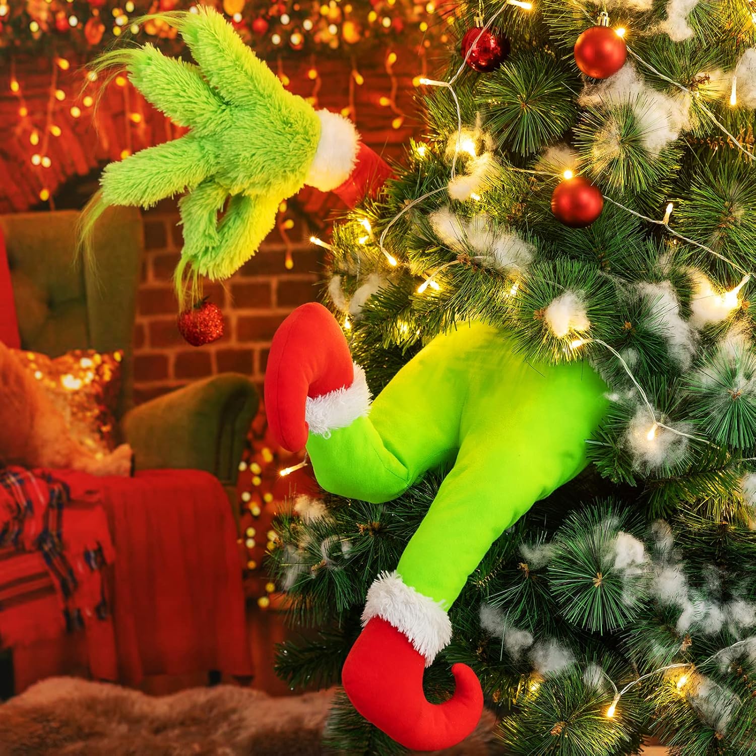 Tree Toppers - Elf Body Decorations for Christmas Tree, Christmas Decor Elf Stole Stuffed Stuck Christmas Tree Topper Garland Ornaments, Pose-able Plush Hand/Leg for Christmas Tree Ornament (Elf Hand + Elf Leg)