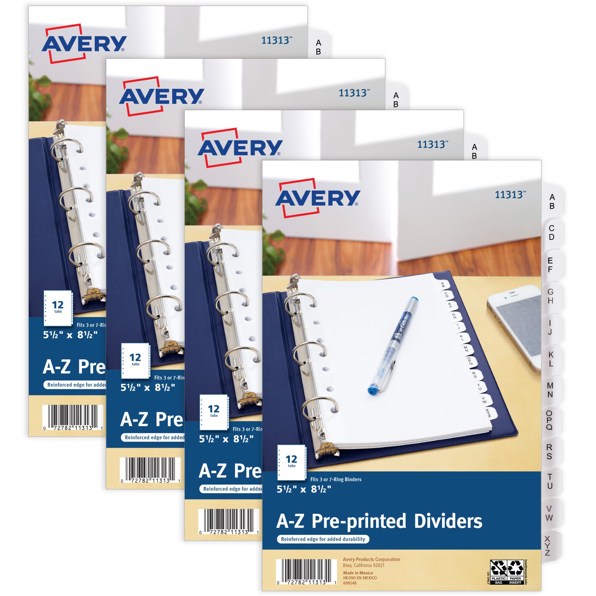 Avery A-Z Dividers, 12-Tab Sets, 8-1/2" x 5-1/2", 4 Binder Divider Sets (43131)