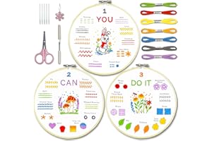 Bradove Learn Top 29 Stitches and 3 Cute Embroidery Patterns 3 Sets Beginner Embroidery Kit for Adults and Kids, Embroidery Kit for Beginners Adults Kids, Hand Embroidery Kit, Craft Kits for Adults