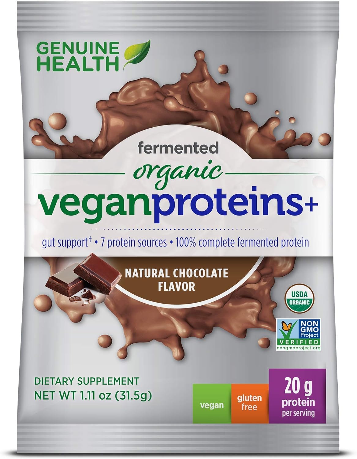 Genuine Health Fermented Organic Vegan Proteins+, Natural Chocolate