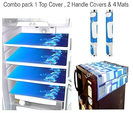 LOOMANTHA miles to go. Combo of Flower Decorative 1 Fridge Top and 2 Handle Cover with