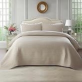 KASENTEX Oversized Queen Quilt Set 102"x106" – Soft Washed 3-Layer Lightweight Bedspread, Minimalist Nordic Design, All-Season Spring & Summer Quilt Set (1 Quilt + 2 Pillow Shams),Light Taupe