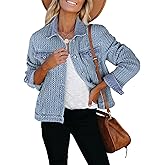 luvamia Jean Jacket Women Trendy Texture Distressed Button Down Long Sleeves Casual Trucker Denim Jackets with Pockets
