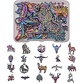COGCHARGER 20 Pcs Rainbow Alloy Charm Pendants Lion Bull Multi Color Charms Rainbow Alloy Animal Charm for Jewelry Necklace Bracelet Earring Making