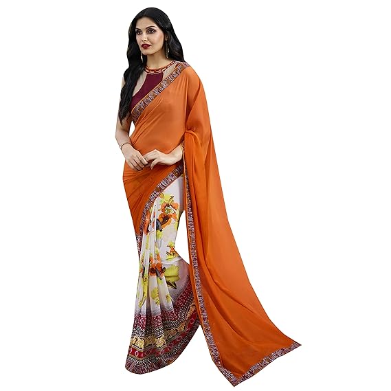 Womens Georgette Printed Half and Half Saree (SHAMA6644SSSR003, Multicolour)