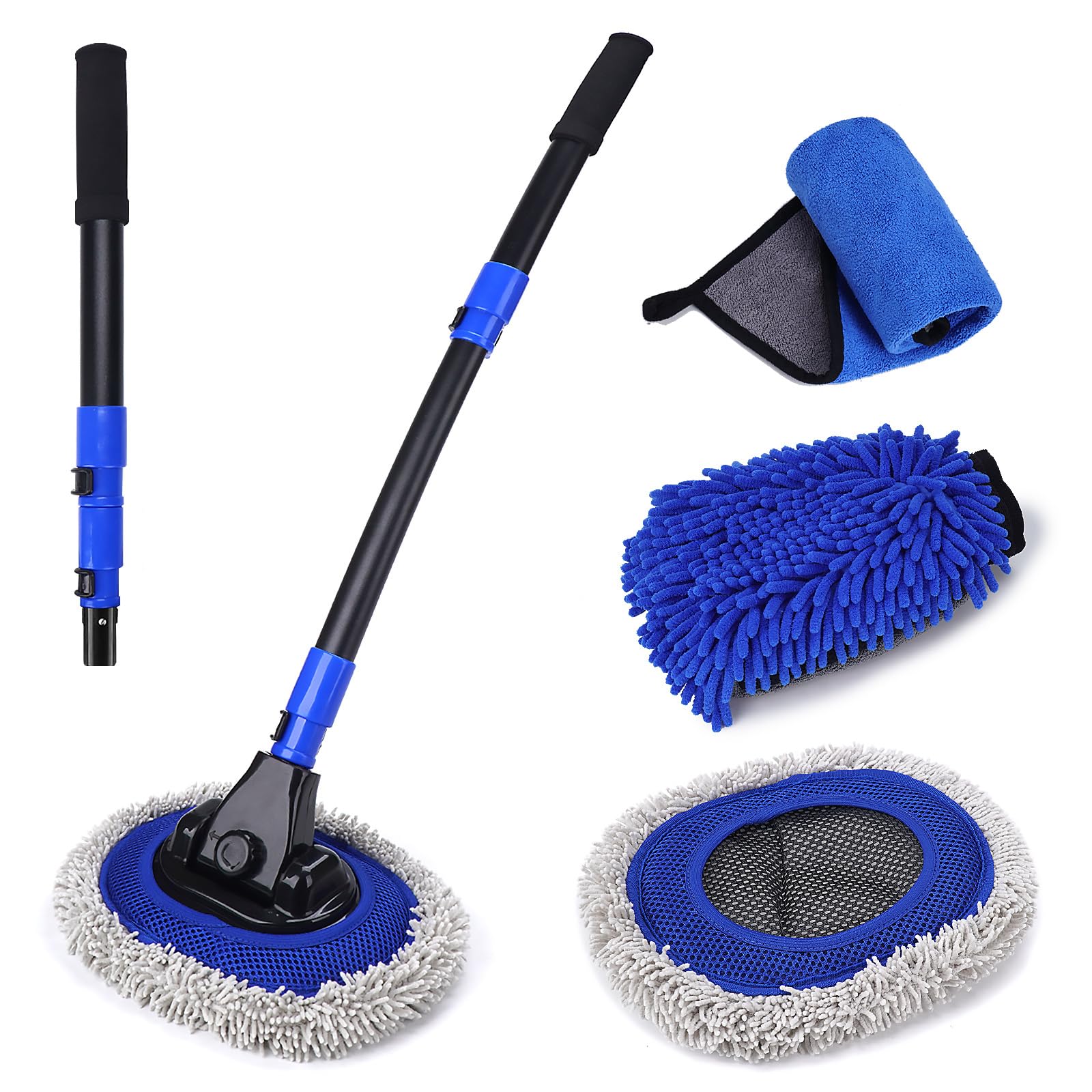 Photo 1 of Ultimate Car Wash Brush with Long Handle | 15-Degree Curved Pole Design | Microfiber Brush Head | Adjustable Length | Wide Applications for Car, RV, Truck, Pickup | Car Wash Kit (Blue)