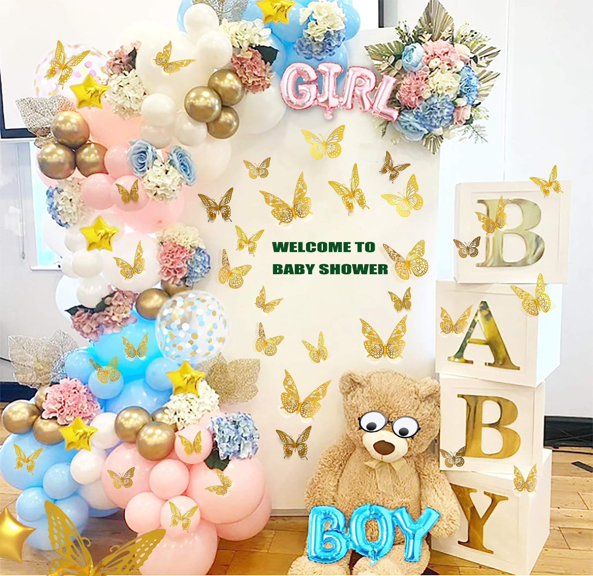JOSDIOX 3D Butterfly Wall Decor Sticker -48 Pcs, 4 Styles, 3 Sizes Gold Butterflies Decoration for Party, Birthday & Wedding Celebrations, Cake Decorating, Balloons, Removable Stickers.