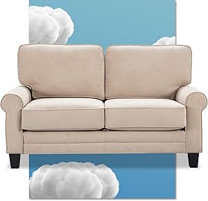 Serta Copenhagen Storage Sofas Two or Three Person Living Room Couch with Soft Foam-Filled Cushions, Easy-to-Clean Microfiber Upholstery, 61" Loveseat, Beige