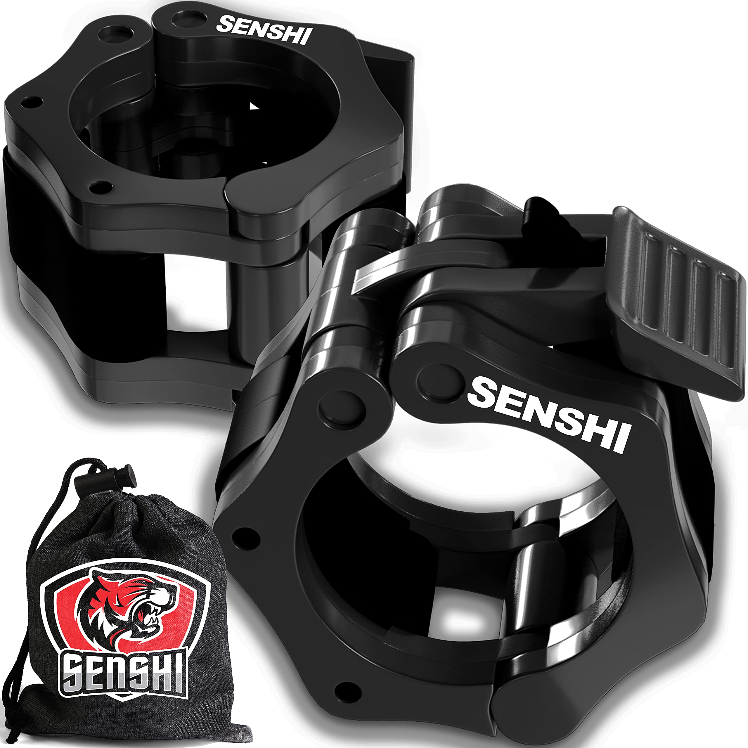 Senshi Japan Olympic Bar Collars Quick & Easy Barbell & Dumbbell Collars, Portable & Travel Friendly Clamps, Heavy Duty Performance Clips