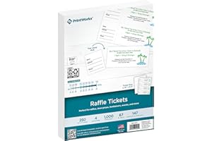 PrintWorks Printable Raffle Tickets With Tear-Away Stubs for Events & Fundraisers - 1000 Custom Tickets (Size 2.75" x 8.5") - 4 per Sheet - 250 Sheets (8.5" x 11") - Made in the USA - White (04295)