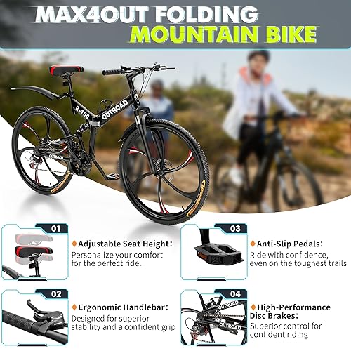 Max4out 26 Inch Folding Bikes Mountain Bike with Full Suspension