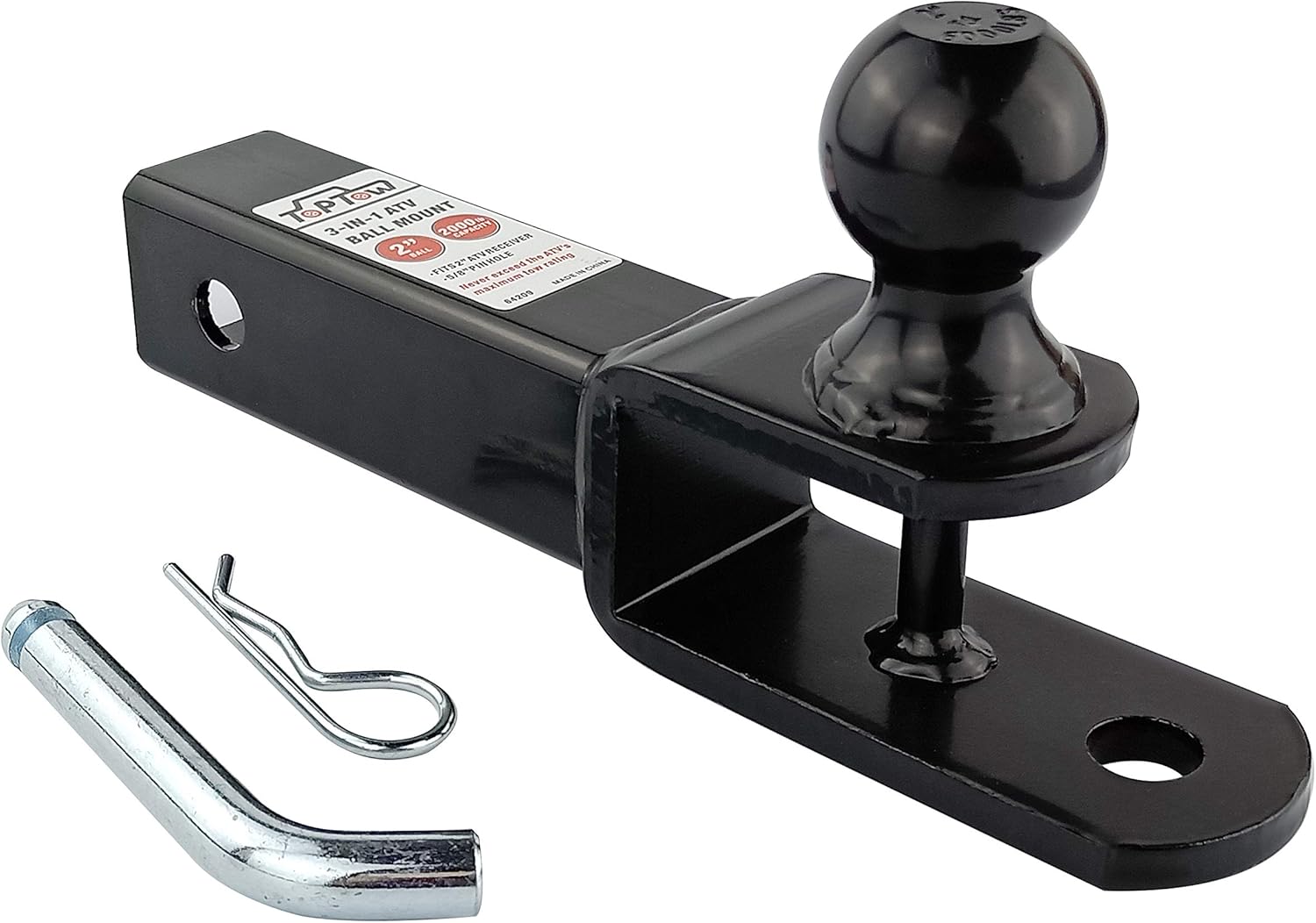 TOPTOW 3 in 1 ATV/UTV Towing Hitch Receiver 64209 Ball Mount Adapter with 2 inch Ball, Fit for 2 inch Receiver: Automotive