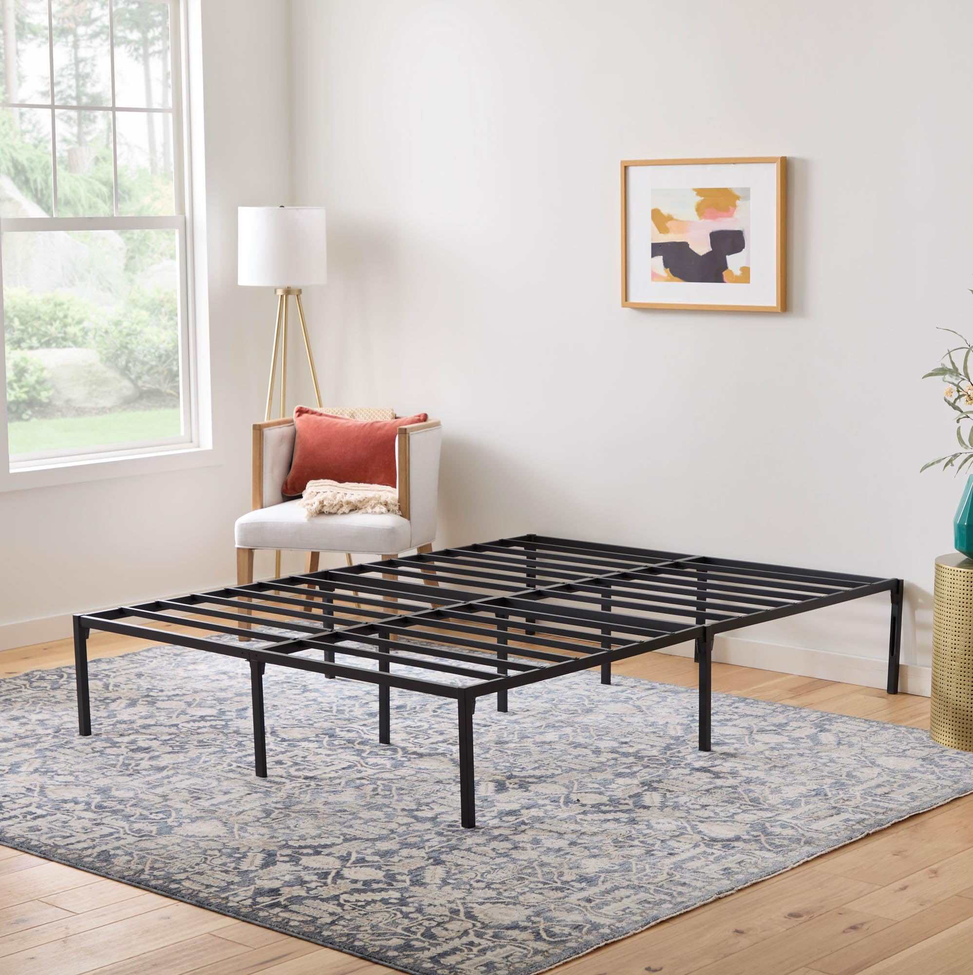 Linenspa Heavy Duty Metal Platform Bed Frame - No Box Spring Needed - Underbed Storage - Simple Toolless Assembly - 14” High - Sturdy - Steel Slats - Sleek Modern Design - California King Size Image
