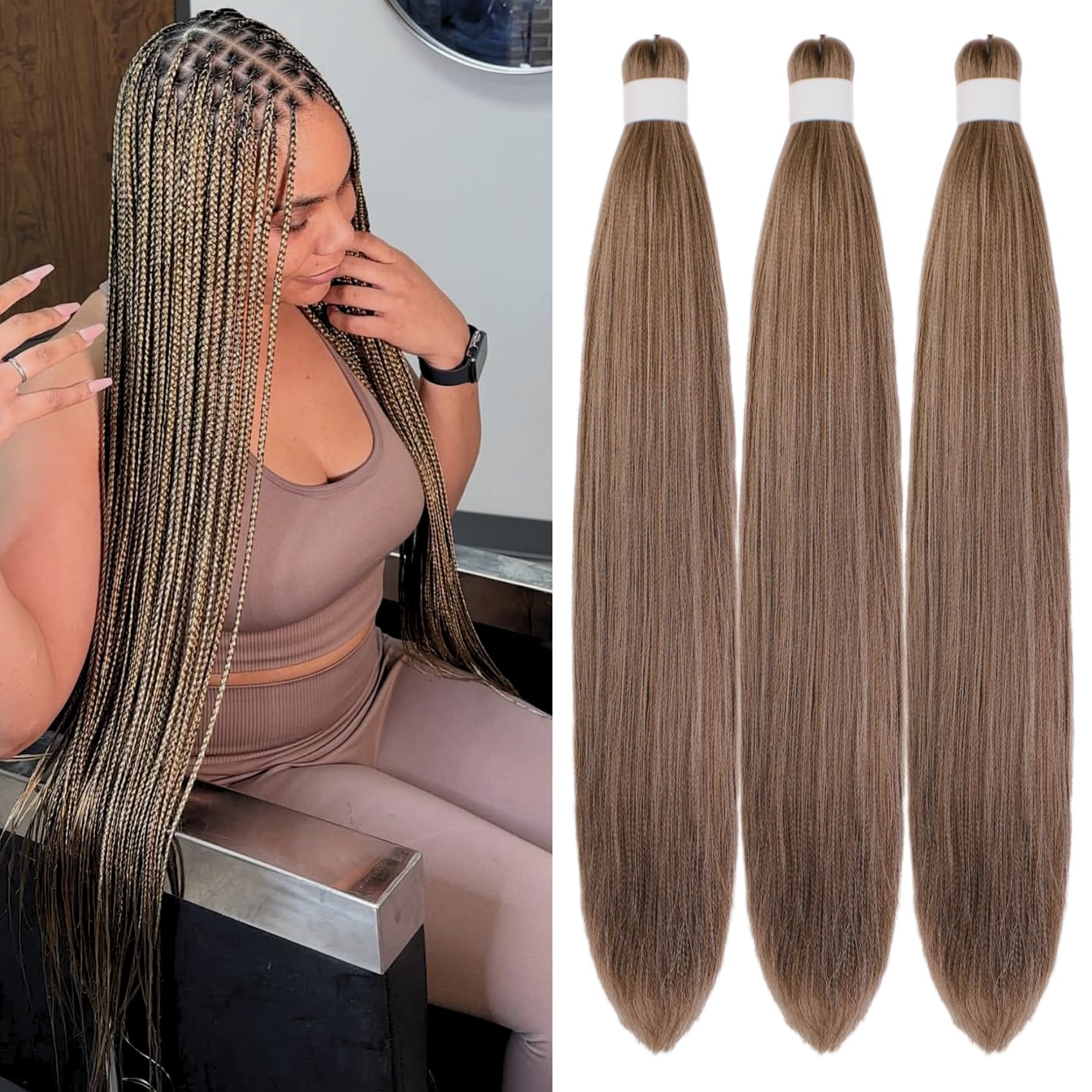 Photo 1 of Ash Brown Braiding Hair Pre Stretched Box Braids Hair Extension 26 Inch Colorful Fake Hair for Braiding