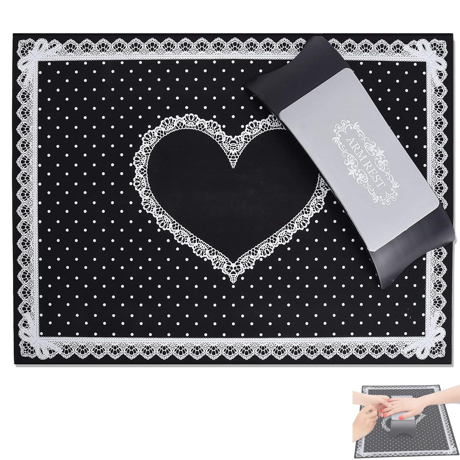 ieron Nail Art Hand Cushion, Manicure Hand Rest Silicone Hand/Soft Nail Art Pillow Mat Set Foldable Nail Polish Arm Wrist Holder Rest Cushion for Nail Salon Tools(Black)