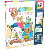 SpiceBox: Kits for Kids - Coloring Cute Pets - Art Set, 24 Page Pad, Playful Animal Illustrations, 18 Watercolor Pencils &amp; 2 Paint Brushes, Kids 8+
